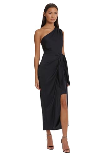 Women's One Shoulder Faux Wrap Light Charmeuse Maxi with Tie Waist Occasion Event Party Guest of