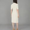 Women's Side Pleat Dress with Asymmetric Neck and Elbow Sleeves