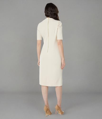 Women's Side Pleat Dress with Asymmetric Neck and Elbow Sleeves