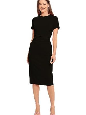 Women's Ruched Waist Crepe Sheath Dress Workwear Office Occasion Event Guest of