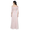 Women's Long Stretch Lace Off The Shoulder Mock Mother of The Bride Dress (Petite and Regular Sizes)