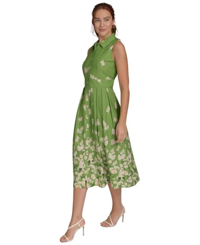 Women's Sleeveless Collared Front Button A-line Midi Dress