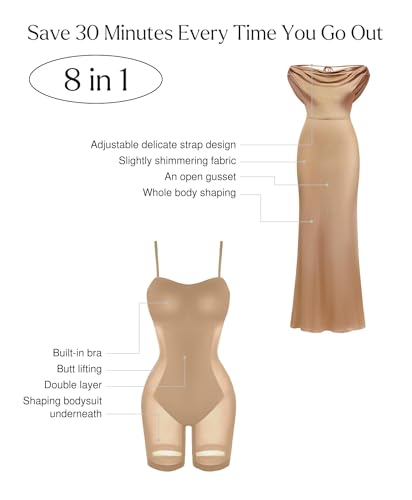 Women Shapewear Maxi Dress - Sleeveless Long Formal Cocktail Party Elegant Bodycon Dresses Built-in Bra