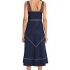 Women's Square Neck Midi Contrast Stitching-A-line Seamed Bodice Formal Wedding Guest Cocktail Dress