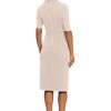 Women's Side Pleat Dress with Asymmetric Neck and Elbow Sleeves