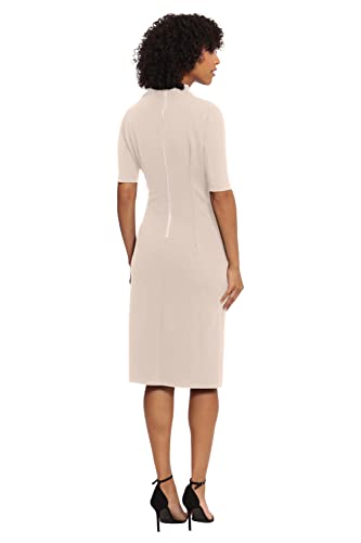 Women's Side Pleat Dress with Asymmetric Neck and Elbow Sleeves