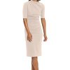 Women's Side Pleat Dress with Asymmetric Neck and Elbow Sleeves