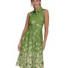 Women's Sleeveless Collared Front Button A-line Midi Dress
