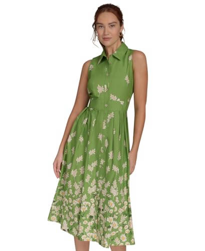 Women's Sleeveless Collared Front Button A-line Midi Dress