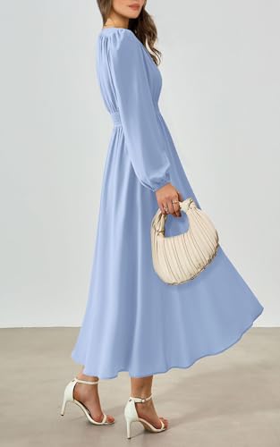 PRTTYGARDEN Womens Long Sleeve Maxi Dress 2025 Spring Trendy Elegant V Neck Flowy Wedding Guest Holiday Formal Long Dresses