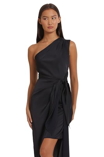 Women's One Shoulder Faux Wrap Light Charmeuse Maxi with Tie Waist Occasion Event Party Guest of