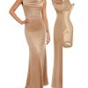 Women Shapewear Maxi Dress - Sleeveless Long Formal Cocktail Party Elegant Bodycon Dresses Built-in Bra