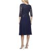 Women's Tea Length Embroidered Bodice Mother of The Bride Gown, Wedding Guest Dress (Petite and Regular Sizes)