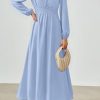 PRTTYGARDEN Womens Long Sleeve Maxi Dress 2025 Spring Trendy Elegant V Neck Flowy Wedding Guest Holiday Formal Long Dresses