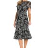 Elegant Midi Chiffon Dress W/Ruffle Top & Chiffon Capelet