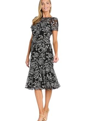 Elegant Midi Chiffon Dress W/Ruffle Top & Chiffon Capelet