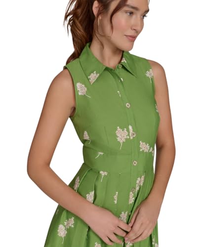 Women's Sleeveless Collared Front Button A-line Midi Dress