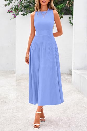 Spring Casual Dresses for Women 2025 Summer Business Work Midi Sleeveless A Line Pleated Cocktail Dress