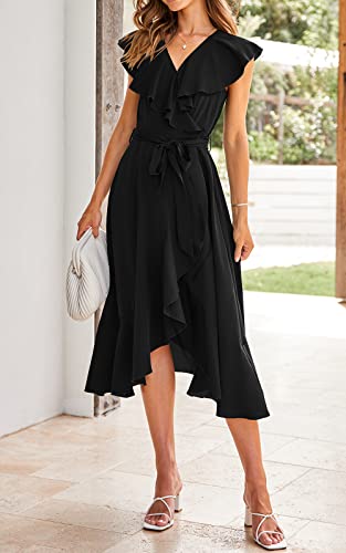 Women's 2025 Summer Cross Midi Dress Casual Boho Deep V Neck Short Sleeve Ruffle Hem Split Beach Long Dresses