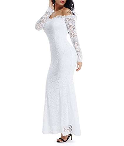 Women's Floral Lace Long Sleeve Off Shoulder Wedding Mermaid Dress