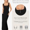 Shapewear Tank Dress Summer Maxi Dress Built-in Bra Square Neck Lace Trim Going Out Vacation Dresses for Women