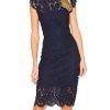 Women's Sleeveless Lace Floral Elegant Cocktail Dress Crew Neck Knee Length for Party