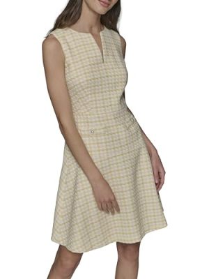 Women's Tweed Printed High Scoop Neck Aline Dress