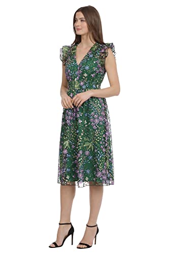 Women's V-Neck Garden Floral Embroidered Dress Colorful Feminine Party Event Occasion Guest of