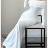 Women's Long Sleeve Off The Shoulder Bodycon Dress Elegant Maxi Dress Cocktail Prom Dresses