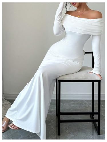 Women's Long Sleeve Off The Shoulder Bodycon Dress Elegant Maxi Dress Cocktail Prom Dresses