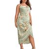 Women's Plus Size Satin Spaghetti Strap Cowl Neck Wrap Party Cami Dress