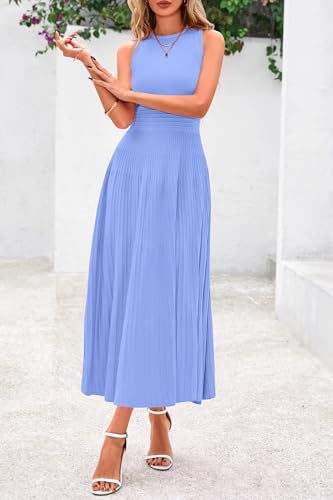 Spring Casual Dresses for Women 2025 Summer Business Work Midi Sleeveless A Line Pleated Cocktail Dress