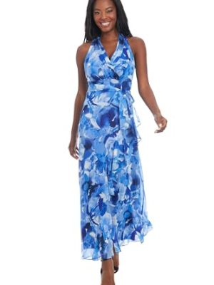 V-Neck Waist Tie Ruffle Cascade Wedding Guest Dresses for Women