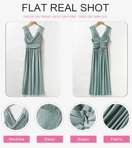 Womens 2025 Formal Dresses Wrap V-Neck Ruched Sexy Bridesmaid Wedding Guest Maxi Dresses
