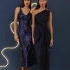 Women's One Shoulder Faux Wrap Light Charmeuse Maxi with Tie Waist Occasion Event Party Guest of