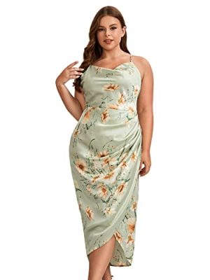 Women's Plus Size Satin Spaghetti Strap Cowl Neck Wrap Party Cami Dress