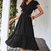 Women's Summer Floral Boho Maxi Dress Wrap Short Sleeve V Neck Ruffle A-Line Flowy Wedding Guest Long Dresses