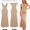 Women Shapewear Maxi Dress - Sleeveless Long Formal Cocktail Party Elegant Bodycon Dresses Built-in Bra