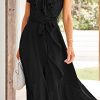 Women's 2025 Summer Cross Midi Dress Casual Boho Deep V Neck Short Sleeve Ruffle Hem Split Beach Long Dresses