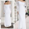 Women's Floral Lace Long Sleeve Off Shoulder Wedding Mermaid Dress
