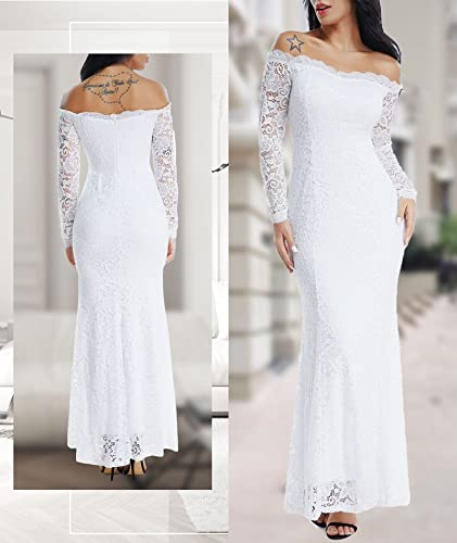 Women's Floral Lace Long Sleeve Off Shoulder Wedding Mermaid Dress
