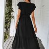 Women's Summer Floral Boho Maxi Dress Wrap Short Sleeve V Neck Ruffle A-Line Flowy Wedding Guest Long Dresses