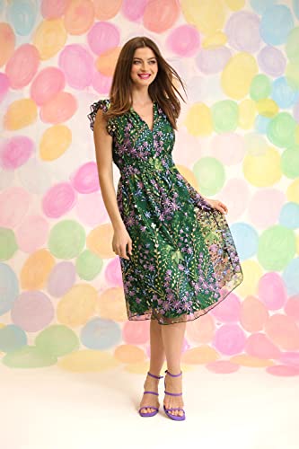 Women's V-Neck Garden Floral Embroidered Dress Colorful Feminine Party Event Occasion Guest of
