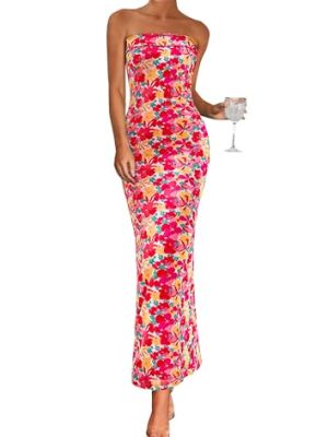 Womens Summer Printed Tube Maxi Dress Strapless Bodycon Sleeveless Night Out Long Dresses