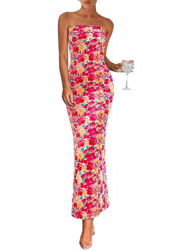 Womens Summer Printed Tube Maxi Dress Strapless Bodycon Sleeveless Night Out Long Dresses