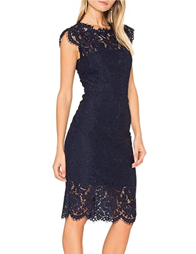Women's Sleeveless Lace Floral Elegant Cocktail Dress Crew Neck Knee Length for Party