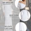 Women's Floral Lace Long Sleeve Off Shoulder Wedding Mermaid Dress