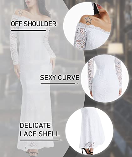 Women's Floral Lace Long Sleeve Off Shoulder Wedding Mermaid Dress
