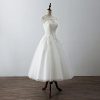 Women's Elegant Sheer Vintage Short Lace Wedding Dress for Bride