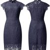 Women's Sleeveless Lace Floral Elegant Cocktail Dress Crew Neck Knee Length for Party